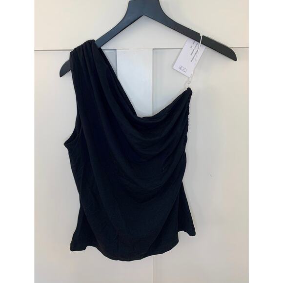 8 By Yoox One Shoulder Top in Black Size XXL Woven Pullover Gothic Party - Picture 1 of 3